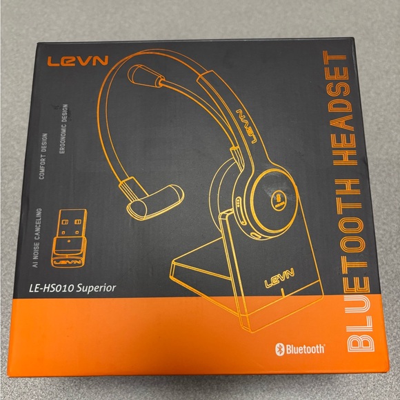 LEVN LE-HS010 Superior Bluetooth 5.0 Wireless Headset Noise Cancelling Mic +Base - Picture 1 of 8